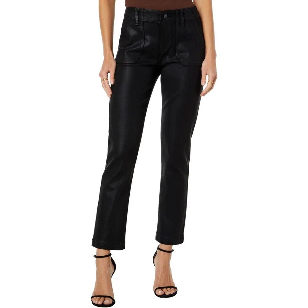 Paige | Mayslie Straight Leg Ankle Pant in black fog luxe coating | Size 27